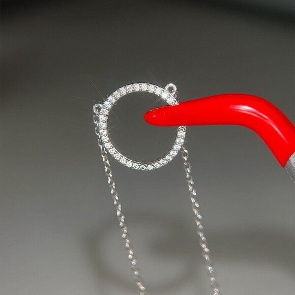 925 Silver Pave Cz Circle Necklace - Picture 2 of 7